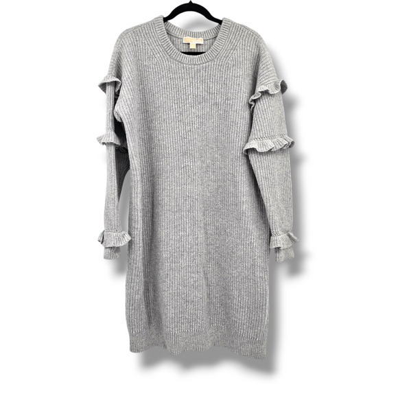 Michael Michael Kors Women's Ruffle Ribbed Cable Knit Sweater Dress Gray Size XL - Picture 1 of 9